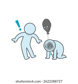Ilustración vectorial de un personaje impactado viendo a su amigo sombrío