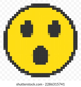 Ilustración vectorial de impactado 
 emoticonos en un estilo de videojuego de 8 bits con arte de píxeles. Diseño sencillo sobre fondo transparente (PNG).