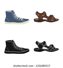 Vector illustration of shoe and footwear icon. Collection of shoe and foot vector icon for stock.