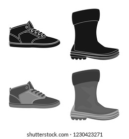 Vector illustration of shoe and footwear sign. Collection of shoe and foot stock vector illustration.