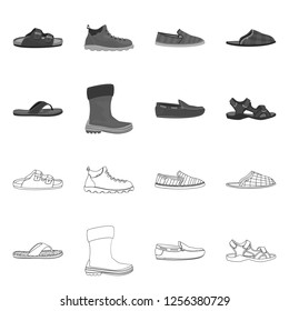 Vector illustration of shoe and footwear sign. Set of shoe and foot stock vector illustration.