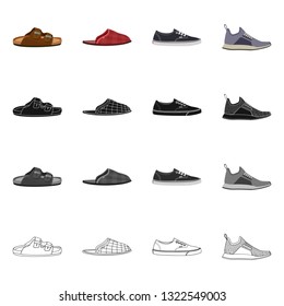 Vector illustration of shoe and footwear sign. Collection of shoe and foot stock symbol for web.