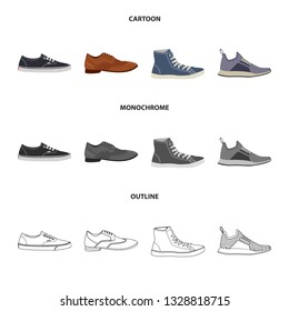 Vector illustration of shoe and footwear sign. Set of shoe and foot vector icon for stock.