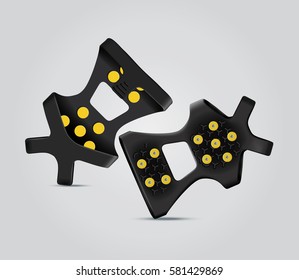 Vector Illustration Of Shoe Ice Snow Grips. Realistic Illustration Of Snow Traction Cleats.