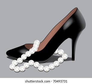 high heels with pearls on them