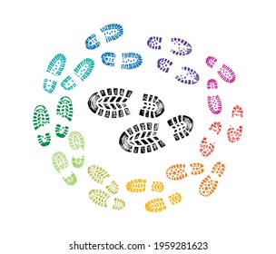 A vector ILlustration of Shoe Print Multicolor Sign with multi color on white background