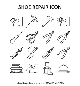 Vector illustration with shoe repair icons - bootmaker tools. Outline drawing.