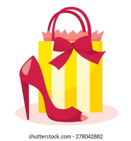 A vector illustration of shoe shopping.