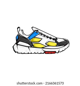 Vector illustration of a shoe in a sporty style, with a simple choice of colors, on a white background