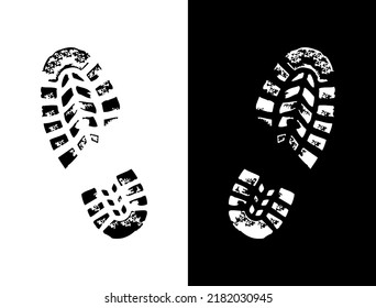 A vector illustration of Shoeprints icon in black and white vector sign