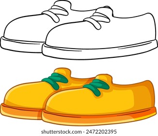 Vector illustration of shoes in color and outline
