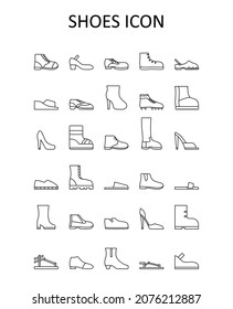 Vector illustration with shoes icons - ankle boots, sabot, brogues, derby, flops.