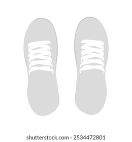 Vector illustration of shoes isolated on white background. Stylish high-top sneakers with laces in classic black and white design. Top view