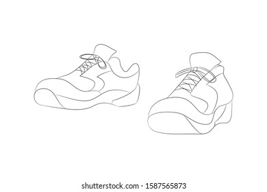 Vector illustration of shoes, line drawing, vector, white background