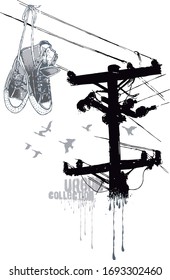 Vector illustration of shoes on the wires