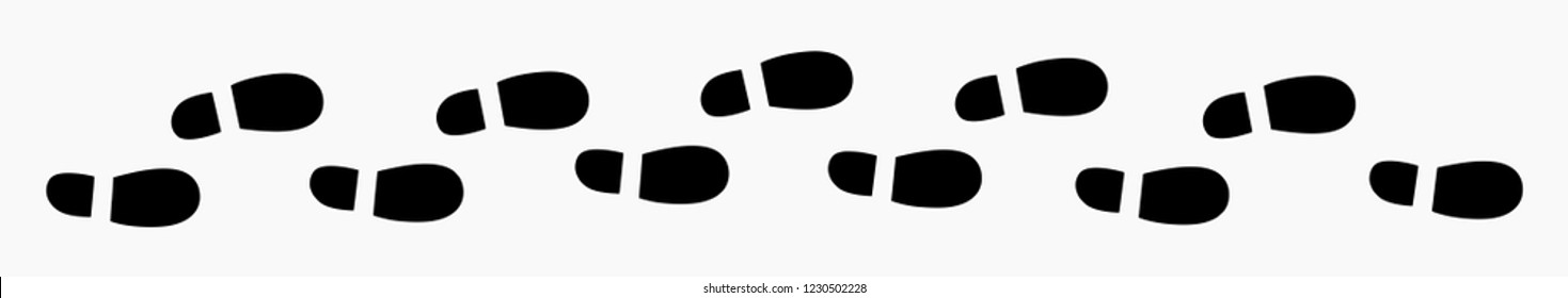 Vector illustration of shoes steps silhouette prints making a path on the ground - isolated on white background