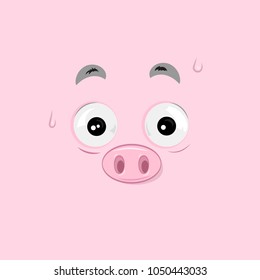Vector illustration of the shoked pig face on pink background.