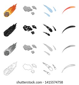 Vector illustration of shooting and fire symbol. Collection of shooting and asteroid stock vector illustration.