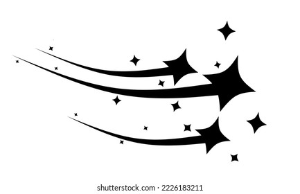 Vector illustration of a shooting star with black stripes on a white background. Great star images for logos, meteoroids, comets, asteroids.