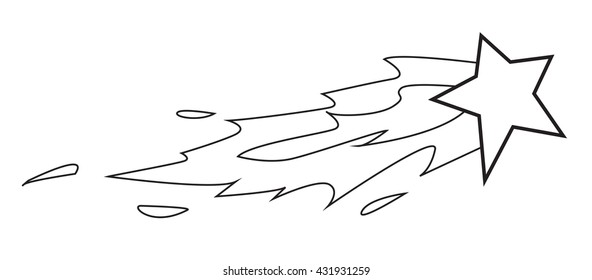 Vector illustration of shooting star in black and white doodle cartoon