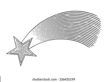 Vector illustration of shooting star in engraved style