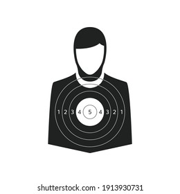 Ilustración vectorial del objetivo de disparo con silueta de hombre aislada sobre fondo blanco. Imagen de clip de icono de destino. Señal vectorial de marca de intervalo de disparo. 