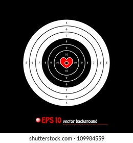 vector illustration of shooting target with valentine heart main point on black background