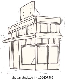 Ilustración vectorial de un edificio de tiendas
