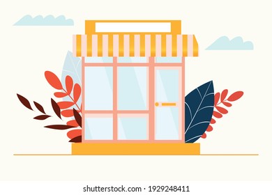 Vector illustration with shop in flat style.