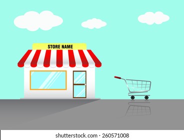 Vector illustration of Shop store and cart