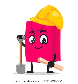 vector illustration of shopping bag character or mascot wearing builder costume