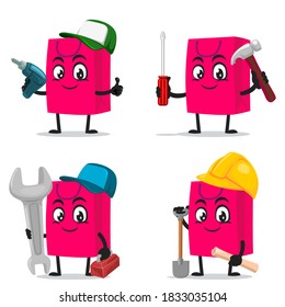ilustración vectorial del carácter de la bolsa de compra o conjunto de colección de mascotas con tema de servicio o reparación