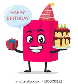 vector illustration of shopping bag character or mascot celebrate birthday party