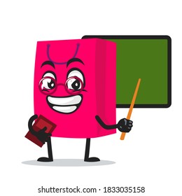 vector illustration of shopping bag character or mascot teaching in front of blackboard