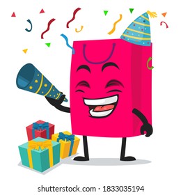 ilustración vectorial del personaje de la bolsa de la compra o mascota que celebra fiesta de año nuevo