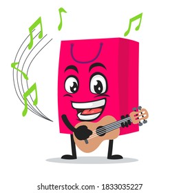 ilustración vectorial del personaje de la bolsa de la compra o de la mascota que toca la guitarra