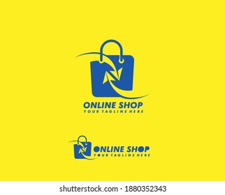 vector illustration Shopping Bag with flying arrow as letter S for shopping logo icon symbol