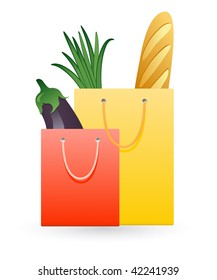 Vector illustration of shopping bag full of products