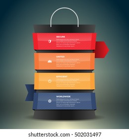 Vector illustration of shopping bag label infographic design element.