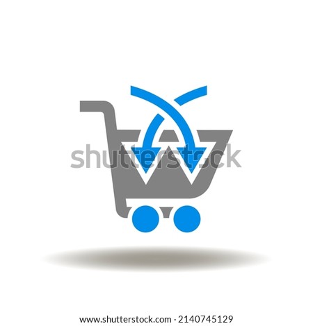 Vector illustration of shopping basket with arrows pointing inward. Icon of up sell or cross sell marketing technology. Symbol of shopping sale.