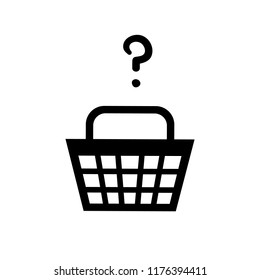 Vector illustration, shopping basket black silhouette with the hand written question mark.