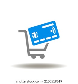 Vector Illustration Of Shopping Basket With Payment Card. Icon Of Buying, Paying, Purchase. Symbol Of PCI DSS Payment Card Industry Data Security Standard.