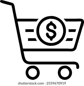 Vector illustration of a shopping cart with a dollar sign representing profitable sales. concept as A clean vector image of a shopping cart featuring a prominent dollar sign symbolizing profitable sal