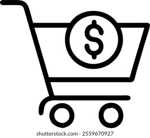 Vector illustration of a shopping cart with a dollar sign representing profitable sales. concept as A clean vector image of a shopping cart featuring a prominent dollar sign symbolizing profitable sal