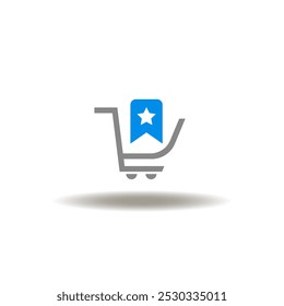 Vector illustration of shopping cart with favorite bookmark. Symbol of shopping favorites.