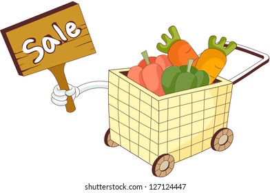 A vector illustration of shopping cart full of large vegetables