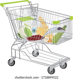 vector illustration of shopping cart full of healthy products