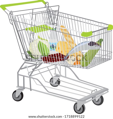 vector illustration of shopping cart full of healthy products