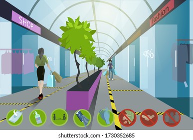 Vector illustration of shopping center after quarantine 
