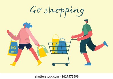Vector illustration Shopping concept with different people for website and mobile website development in the flat design